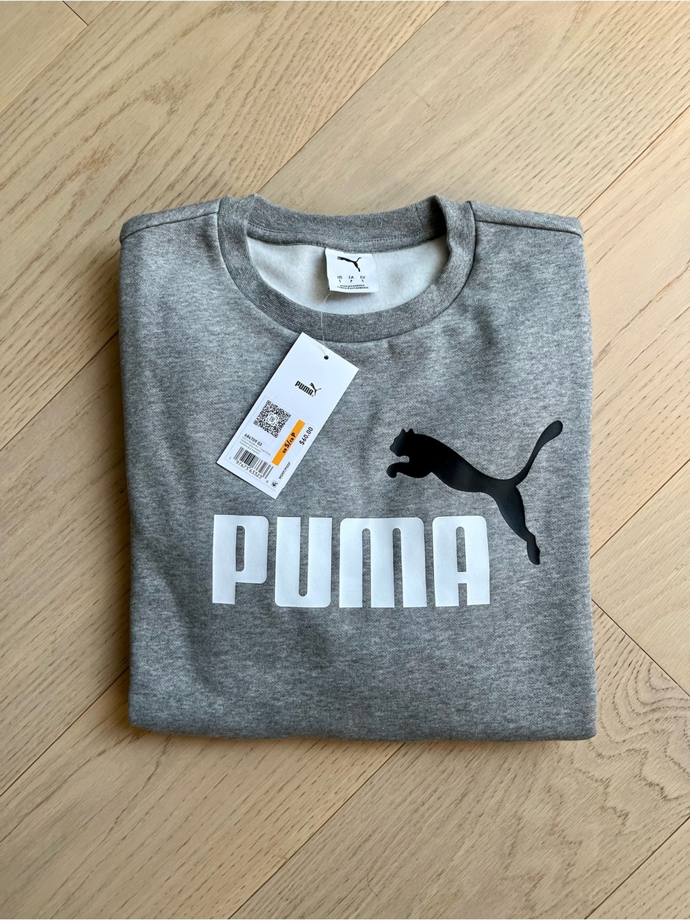 Puma Grey Sweatshirt with White Logo and Black Puma Size Small